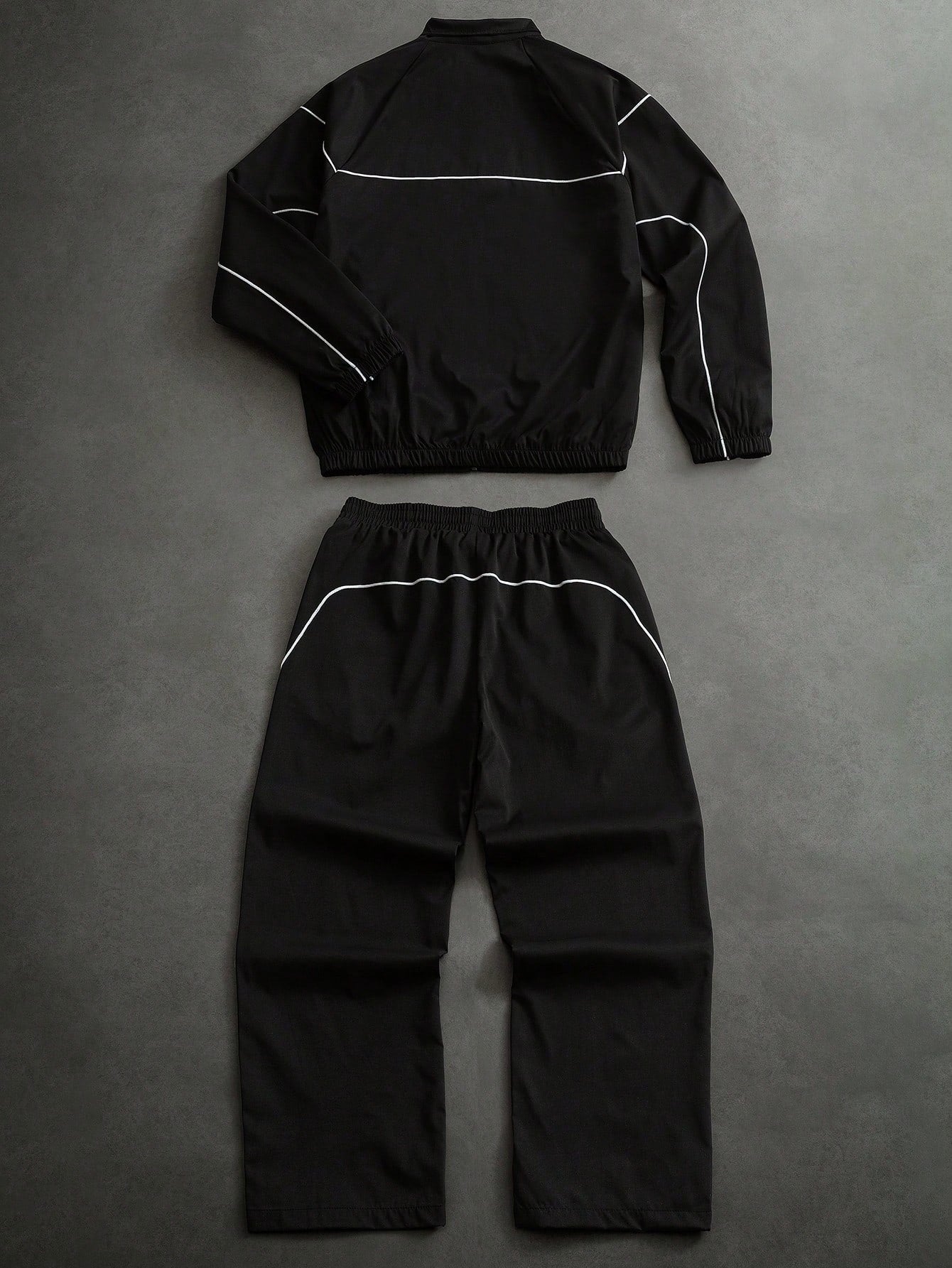 PAVTROS Men's Contrast Piping Zip-Up Jacket & Drawstring Pants Set, Black And White, Autumn, Streetwear, Gym, Casual 2 Pieces Tracksuit, Jogging Co Ord Football Set